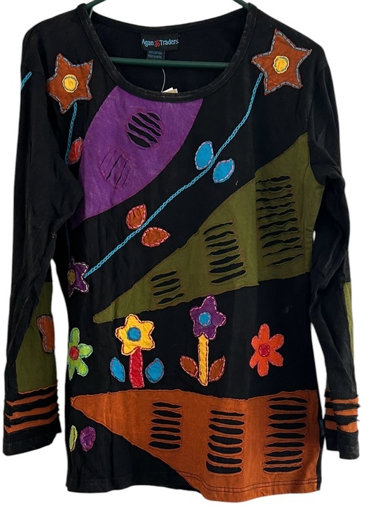 adidas Tops - Agan Traders Boho Patchwork Razor Cut Ribbed Knit Cotton Top Size Large